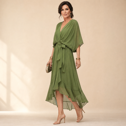 Flowing V-Neck Midi Dress — View 2 | Clova