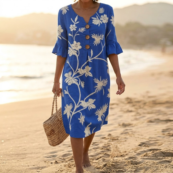 Embroidered Floral Midi Dress