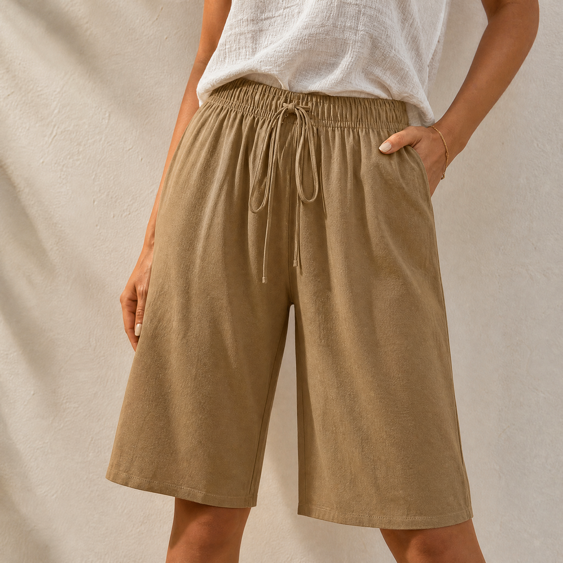 Wide-Leg Drawstring Shorts with Smocked Waist | Clova Women's Fashion