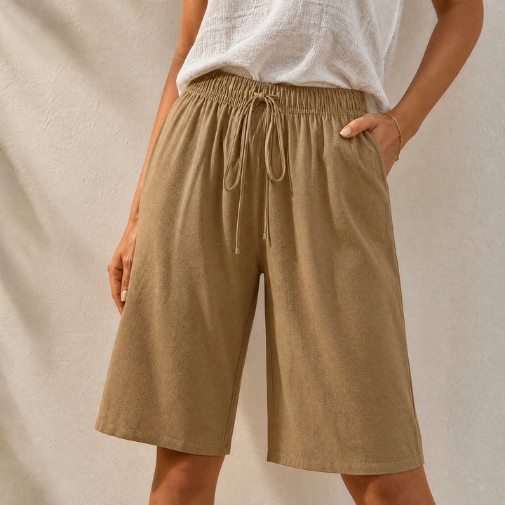 Wide-Leg Drawstring Shorts with Smocked Waist | Clova Women&
