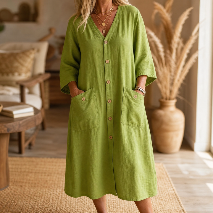 Button-Front Midi Dress | Clova Women&