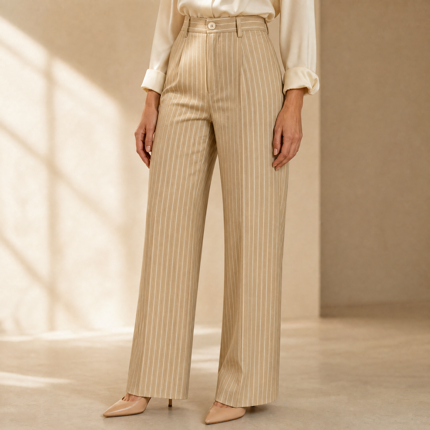 Solène High-Waisted Striped Wide-Leg Trousers for Effortless Polish | Clova Women's Fashion