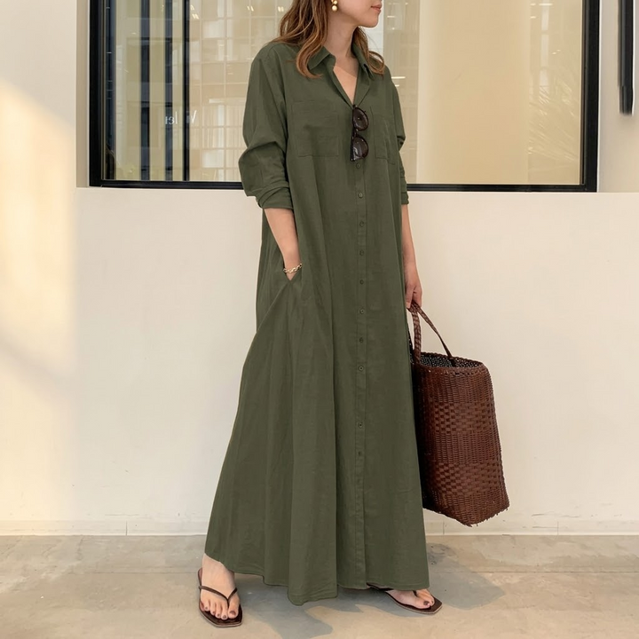 Effortless Maxi Shirt Dress with Pockets | Clova Women&