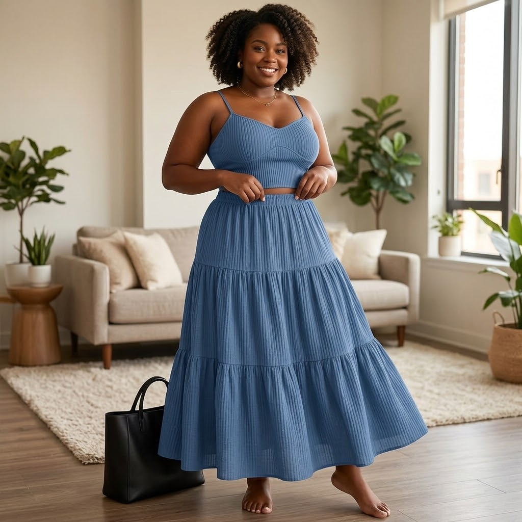 Solavie Tiered Maxi Skirt &amp; Cami Matching Set — View 2 | Clova