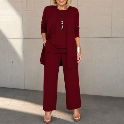 Maevelle Elegant 3-Piece Set with Drape Cardigan | Clova Women's Fashion