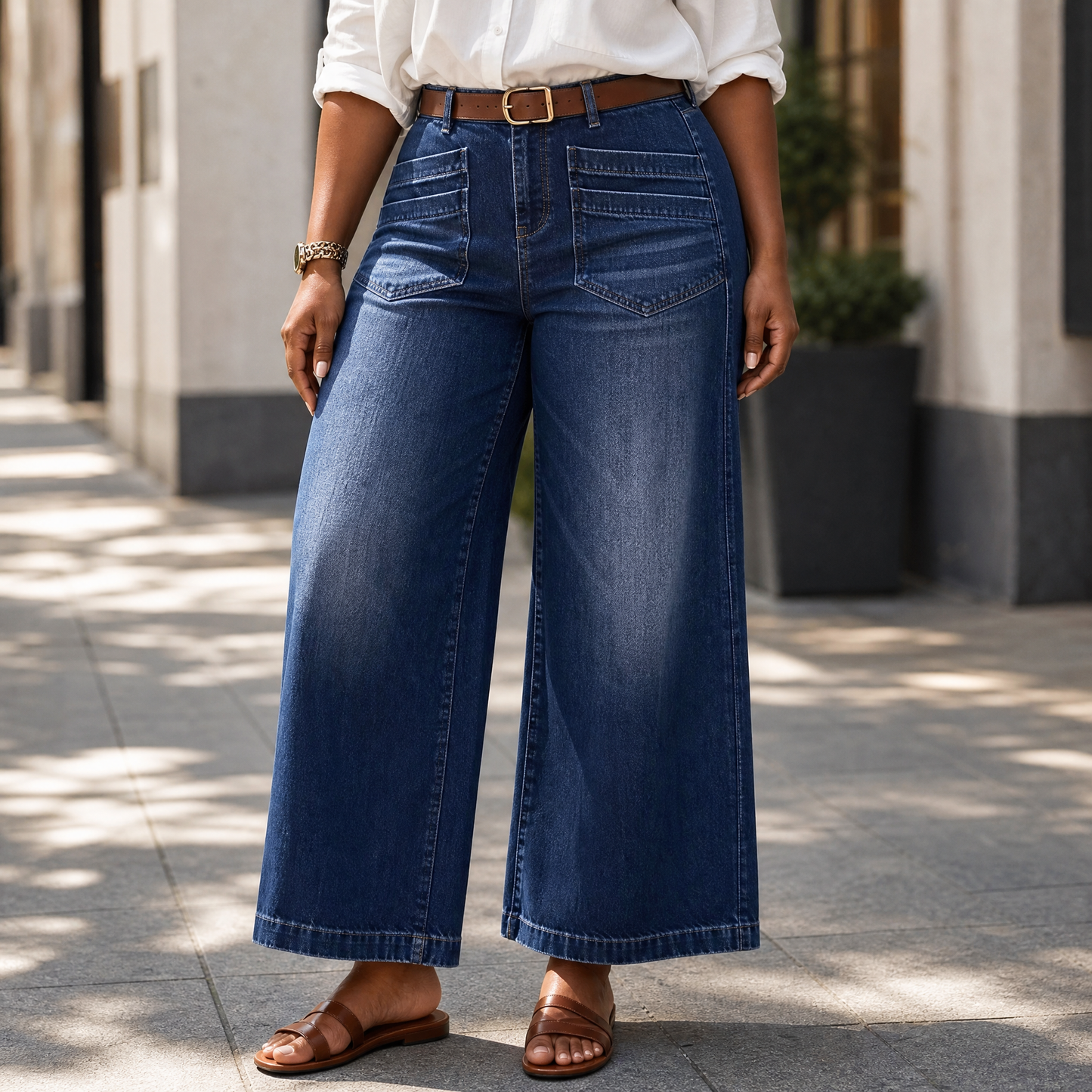 Patch-Pocket Wide-Leg Jeans | Clova Women's Fashion