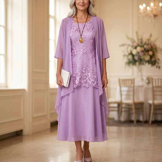 Elegant Lace and Chiffon Dress Set | Clova Women's Fashion