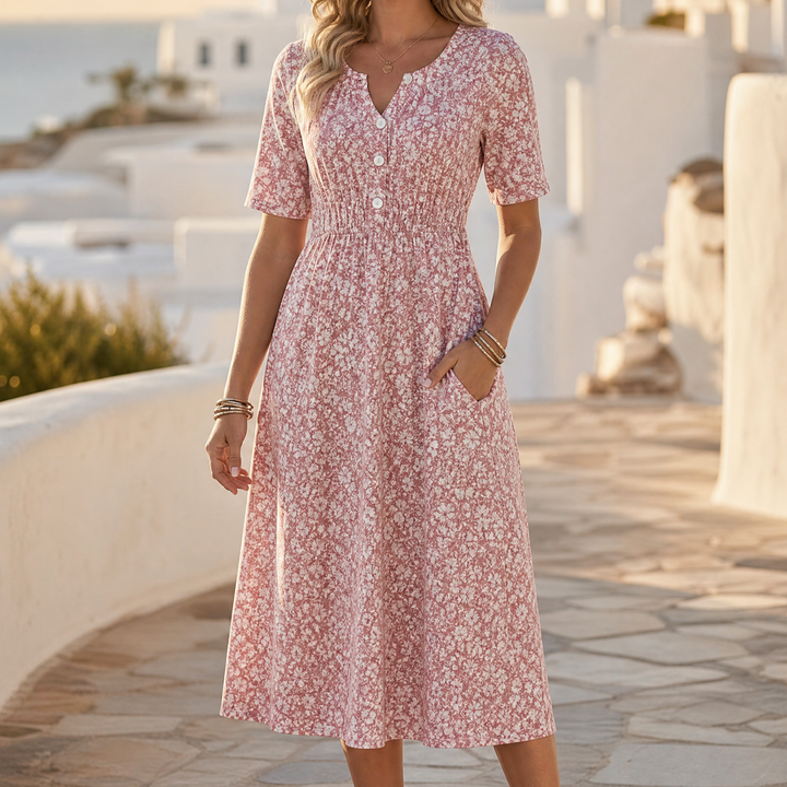 Soléra - Floral V-Neck Midi Dress with Pockets | Clova Women&