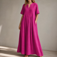 Pin-Tuck Cotton Maxi Dress with Pockets | Clova Women's Fashion