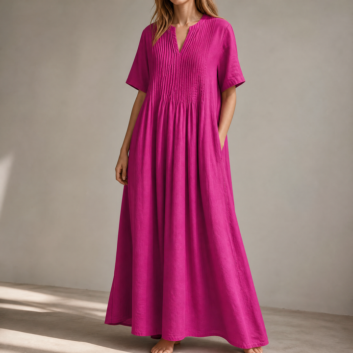 Pin-Tuck Cotton Maxi Dress with Pockets | Clova Women&