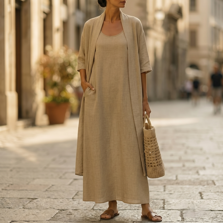 Lunavia Linen Cotton Two Piece Set with Duster | Clova Women&