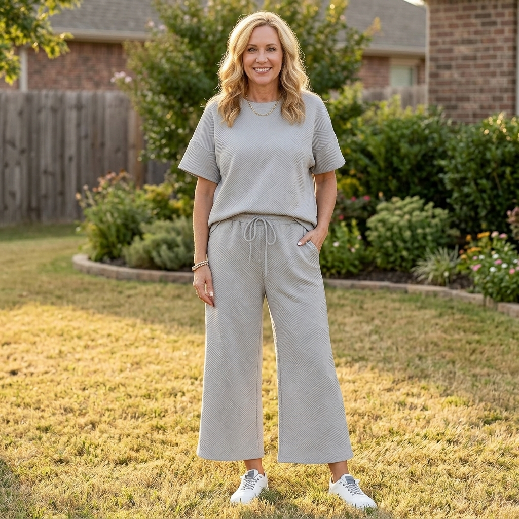 Textured Knit 2-Piece Lounge Set for Real Curves — View 2 | Clova
