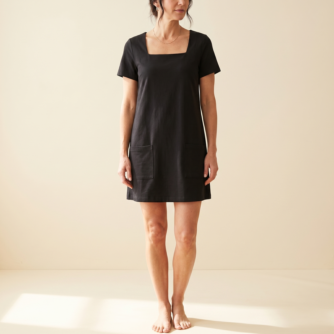 Soft Square-Neck Pocket Dress — View 2 | Clova