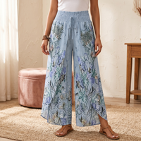 Boho Floral Wide-Leg Pants with Split Front | Clova Women's Fashion