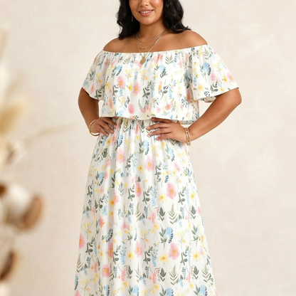Off-Shoulder Floral Maxi Dress with Hidden Pockets — View 2 | Clova