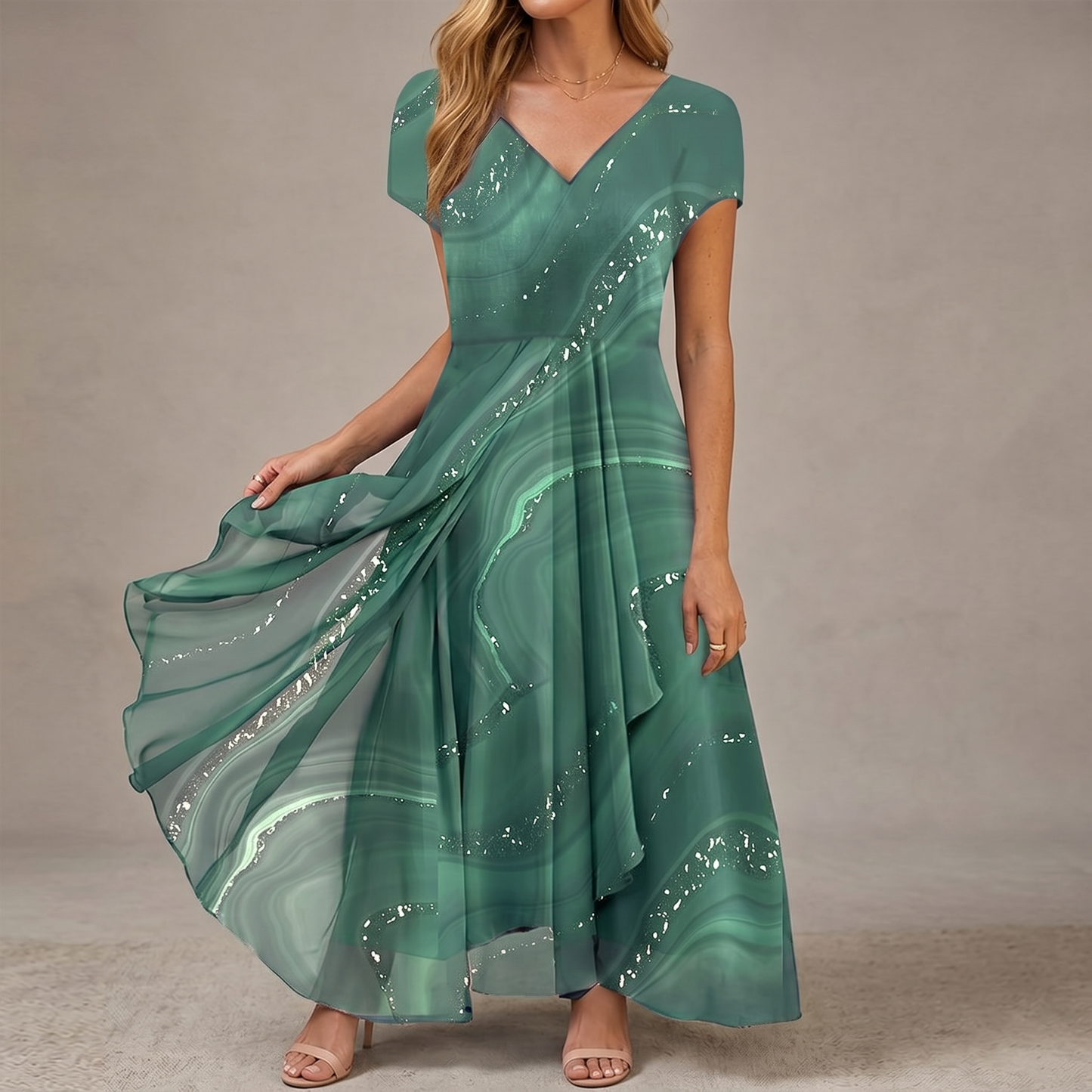 Flowing Marbled Midi Dress for Special Occasions | Clova Women's Fashion