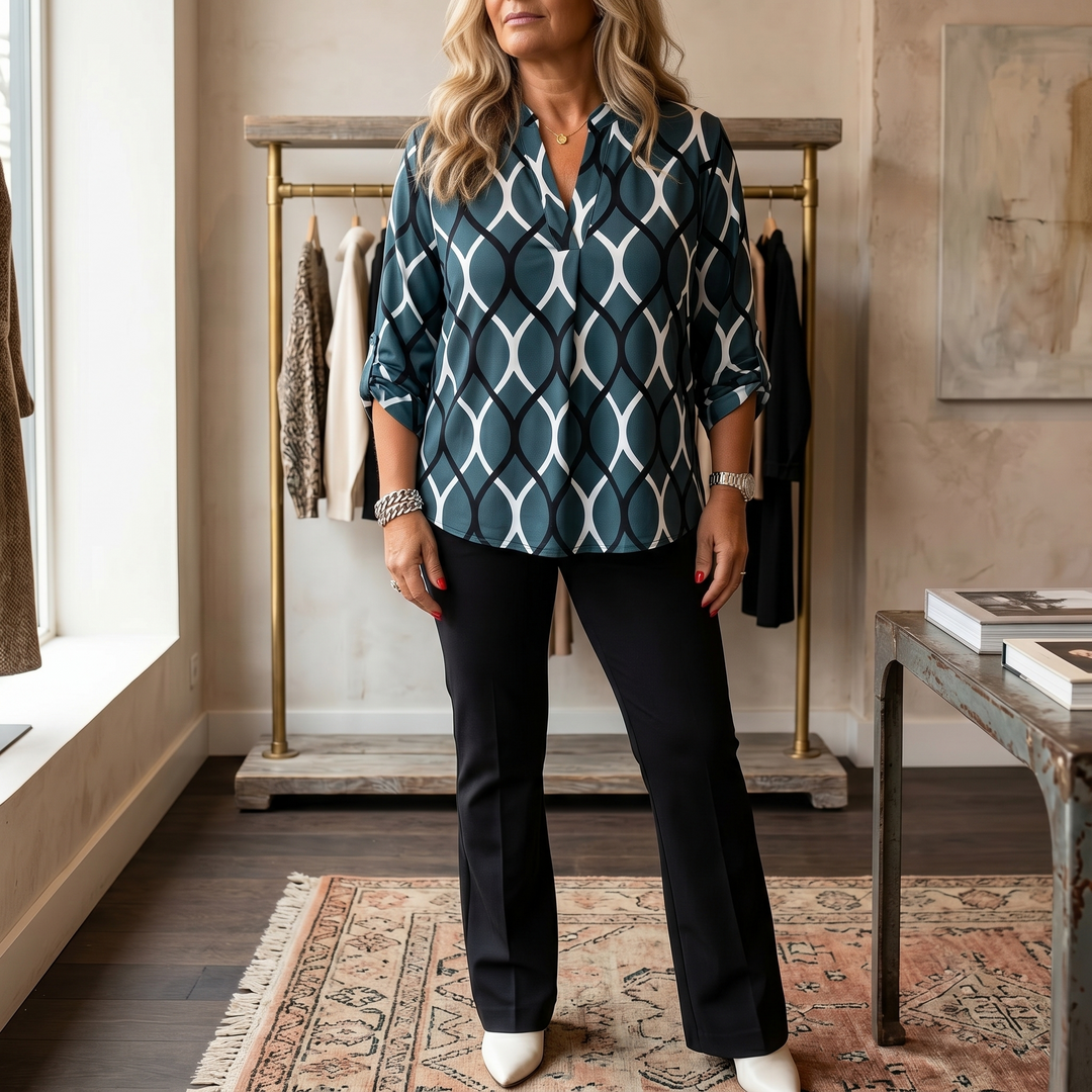 Flowy Printed V-Neck Blouse — View 4 | Clova