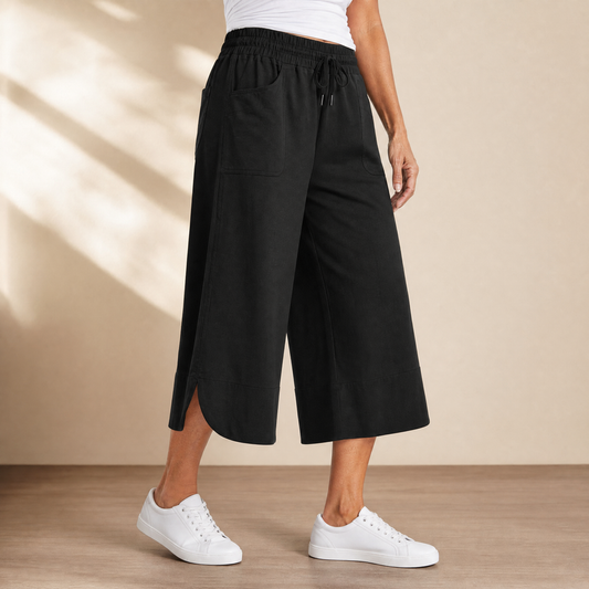 Soft Cropped Wide-Leg Pants with Pockets | Clova Women's Fashion