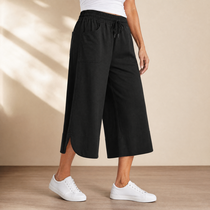 Soft Cropped Wide-Leg Pants with Pockets | Clova Women&