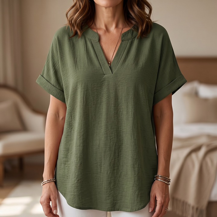 Solenne Soft Drape V-Neck Blouse for Everyday Wear | Clova Women&