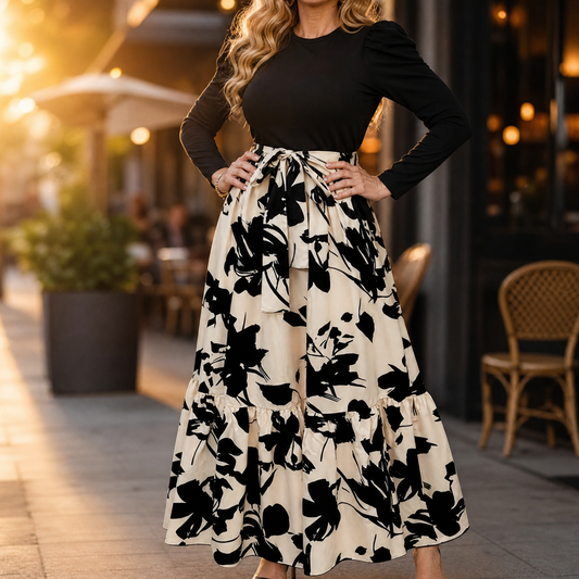 Floral Tie-Waist Maxi Dress | Clova Women's Fashion