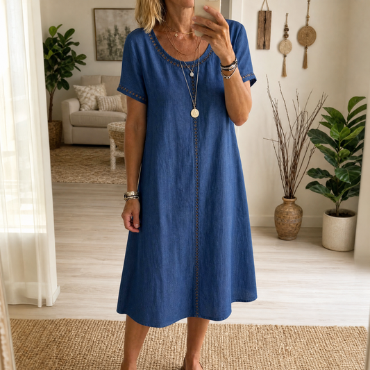 Lunavia Eyelet Trim Linen Midi Dress for Effortless Summer Style | Clova Women's Fashion