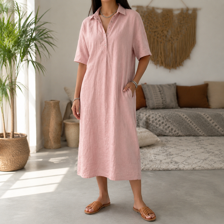 Linen Polo Midi Dress for Easy Everyday Style | Clova Women&