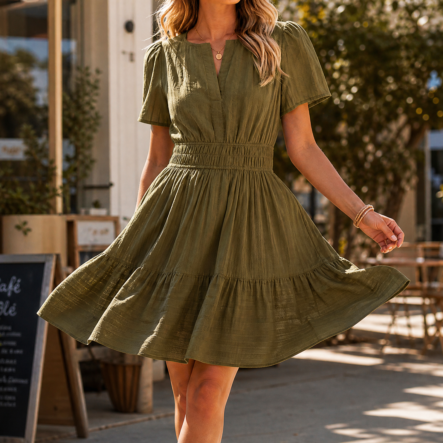 Solenna Smocked Waist Tiered Mini Dress | Clova Women's Fashion