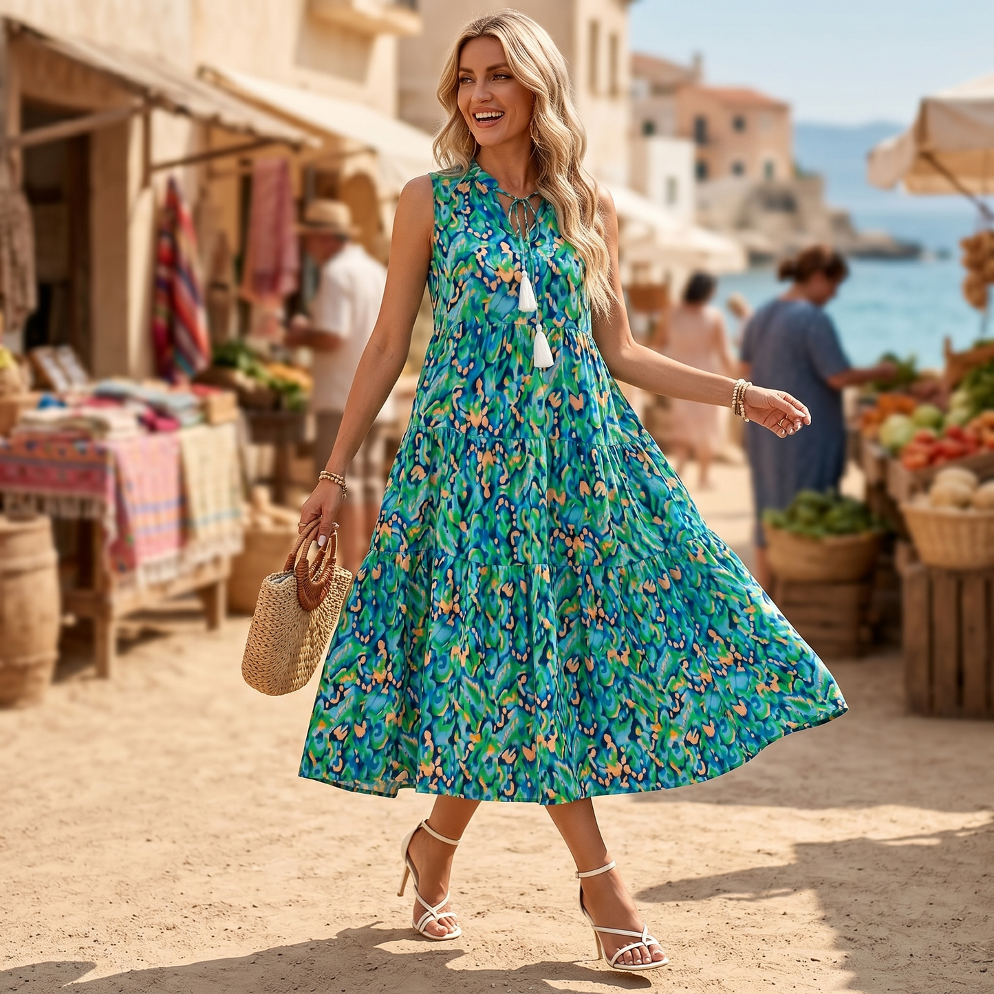 Tiered Boho Midi Dress for Effortless Summer Days — View 2 | Clova