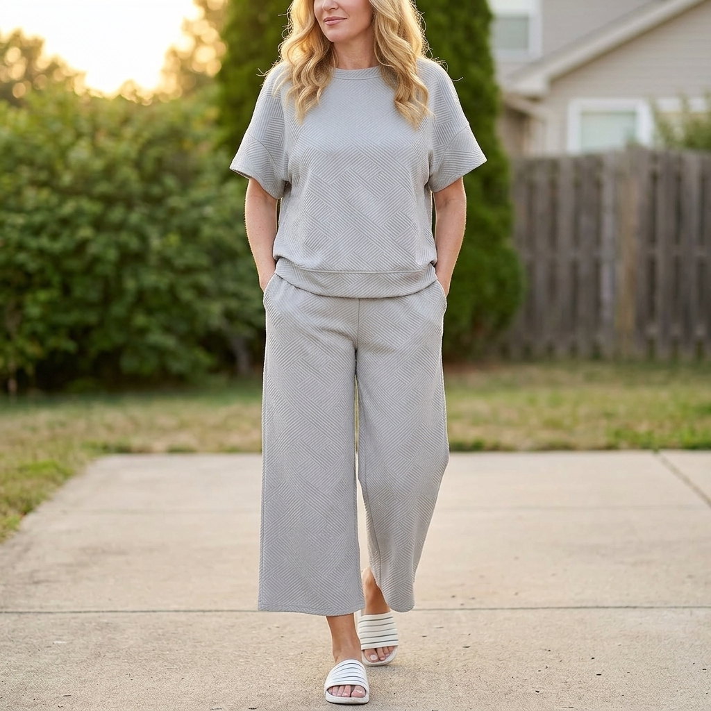 Textured Knit 2-Piece Lounge Set for Real Curves | Clova Women's Fashion