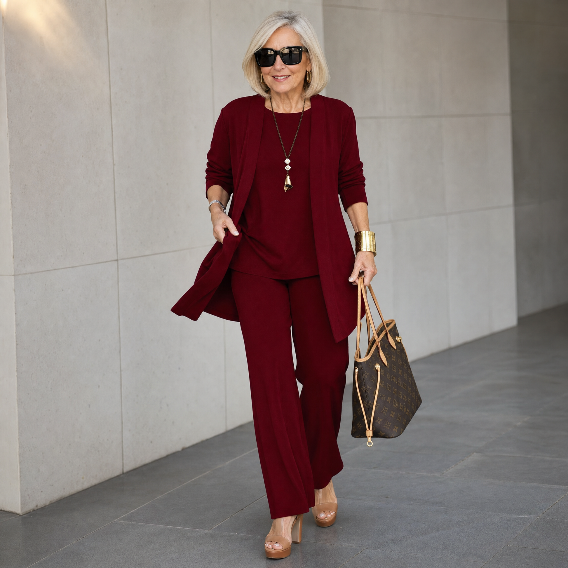 Maevelle Elegant 3-Piece Set with Drape Cardigan — View 2 | Clova