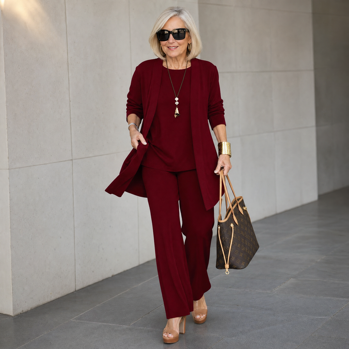 Maevelle Elegant 3-Piece Set with Drape Cardigan — View 2 | Clova