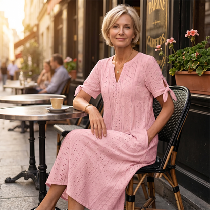 Eyelet Midi Dress with Tie-Bow Sleeves — View 2 | Clova