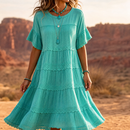 Sundara Tiered Lace Midi Dress with Hidden Pockets — View 2 | Clova
