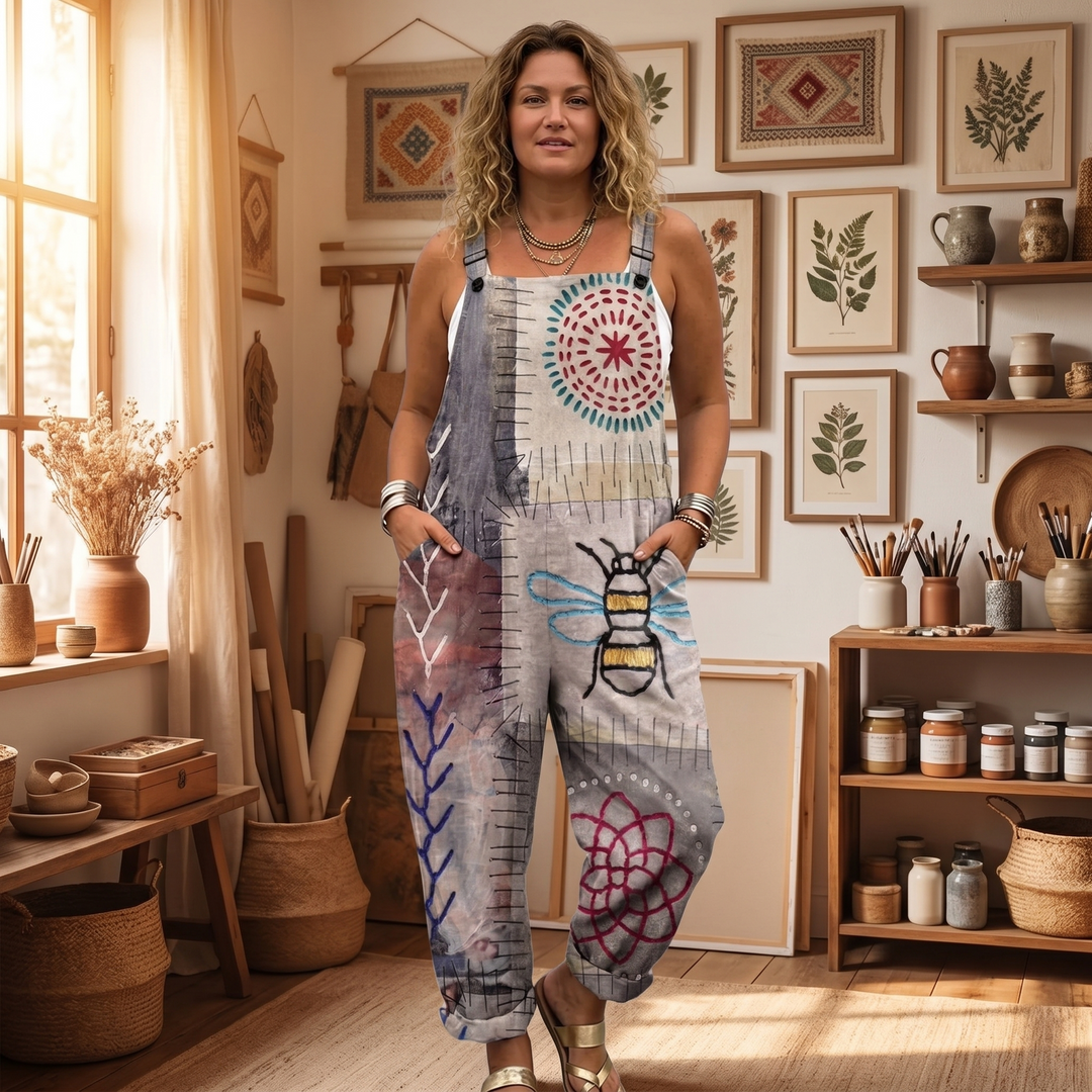QueenBee Artisan Print Plus-Size Overall — View 2 | Clova
