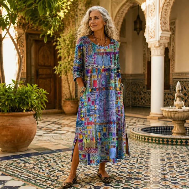 Painterly Patchwork Midi Dress | Clova Women&
