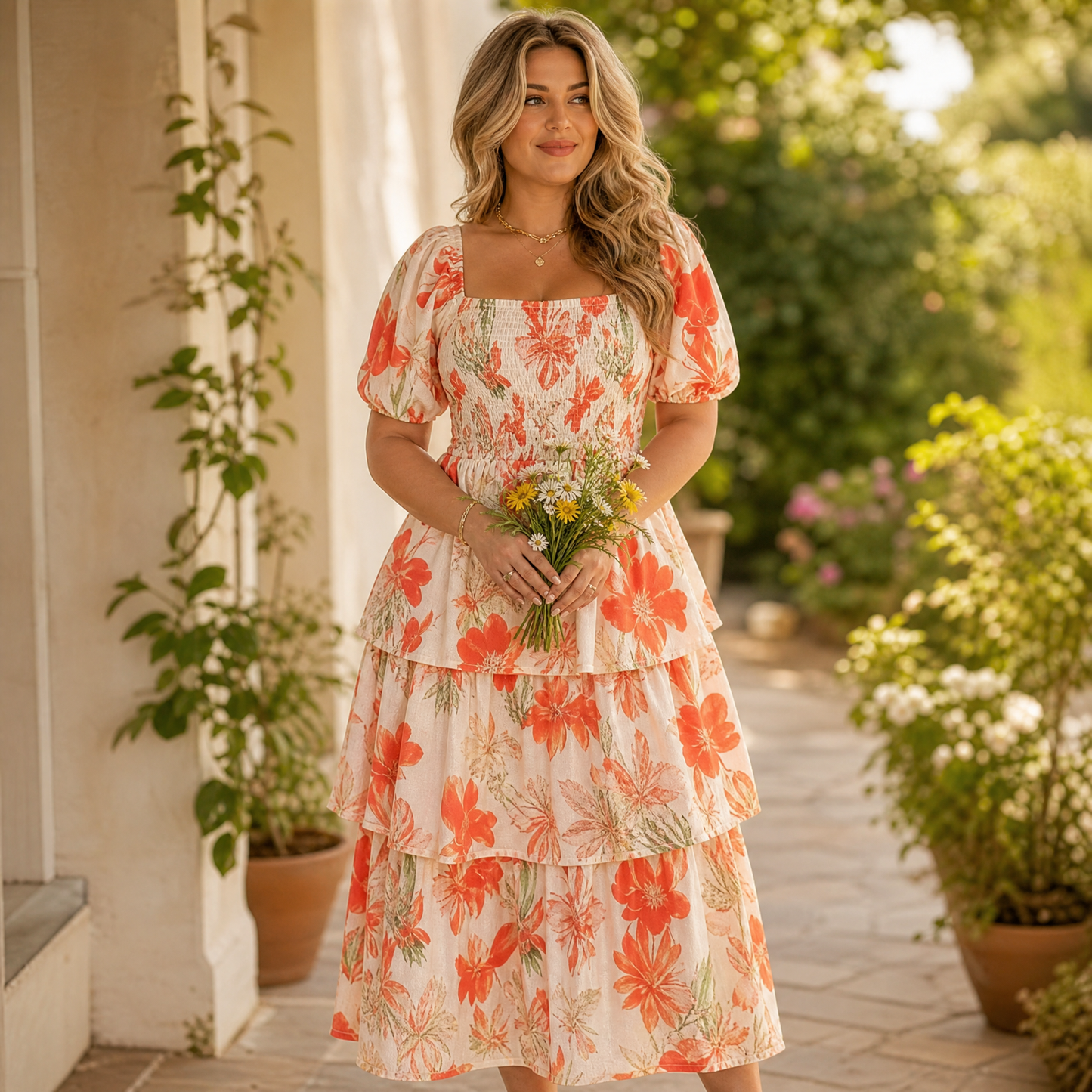 Smocked Square-Neck Floral Maxi — View 2 | Clova