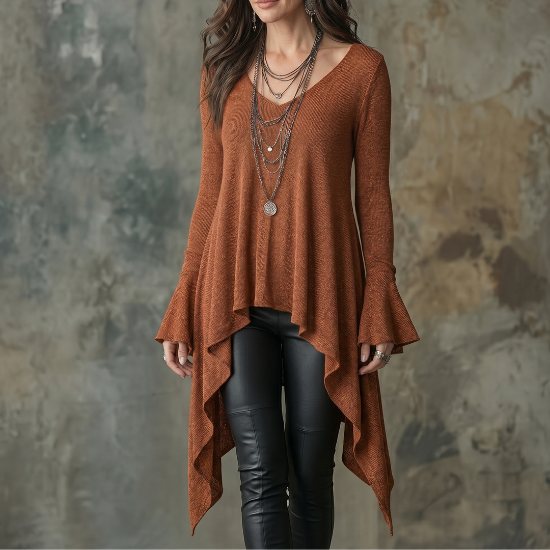 Flowy Handkerchief-Hem Knit Tunic | Clova Women's Fashion