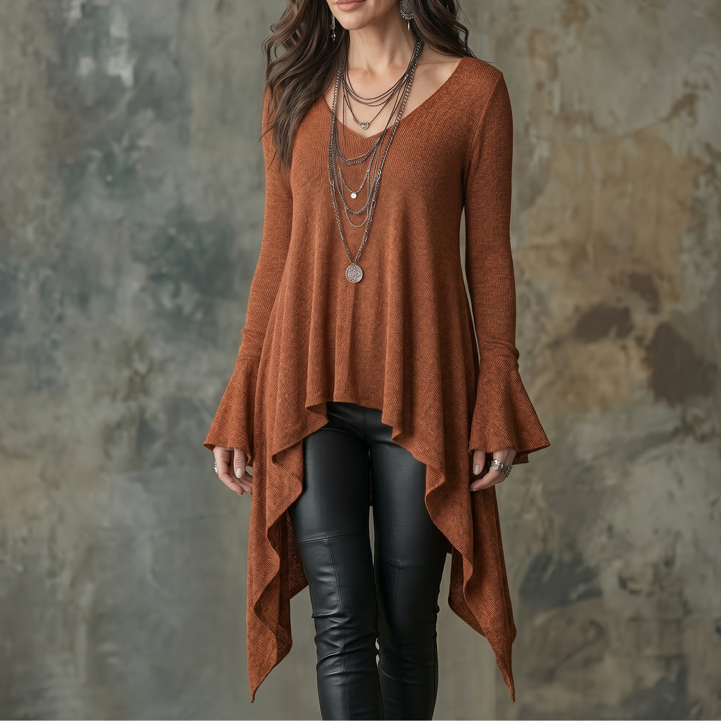 Flowy Handkerchief-Hem Knit Tunic | Clova Women's Fashion