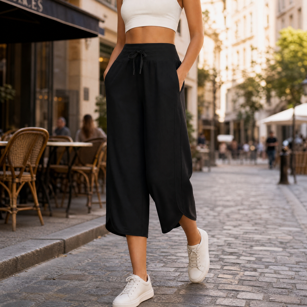 Lunavia Wide-Leg Tulip-Hem Capri Pants with Pockets | Clova Women's Fashion