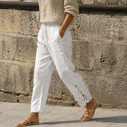 Lace Trim Drawstring Comfort Pants | Clova Women's Fashion