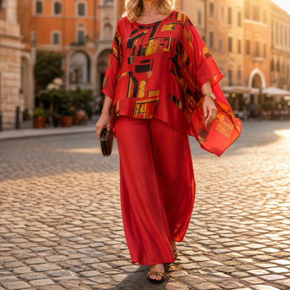 Vesara Elegant Batwing Top & Wide-Leg Pants Set — View 2 | Clova