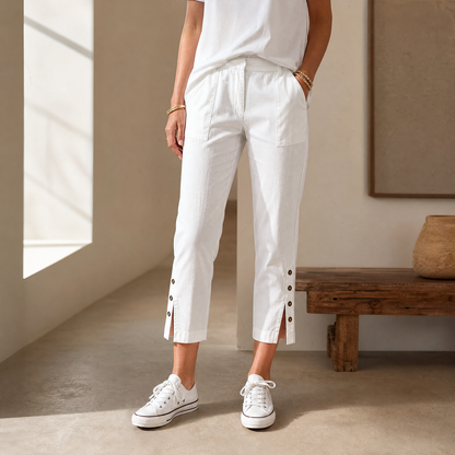 Button-Hem Cropped Cotton Pants — View 2 | Clova