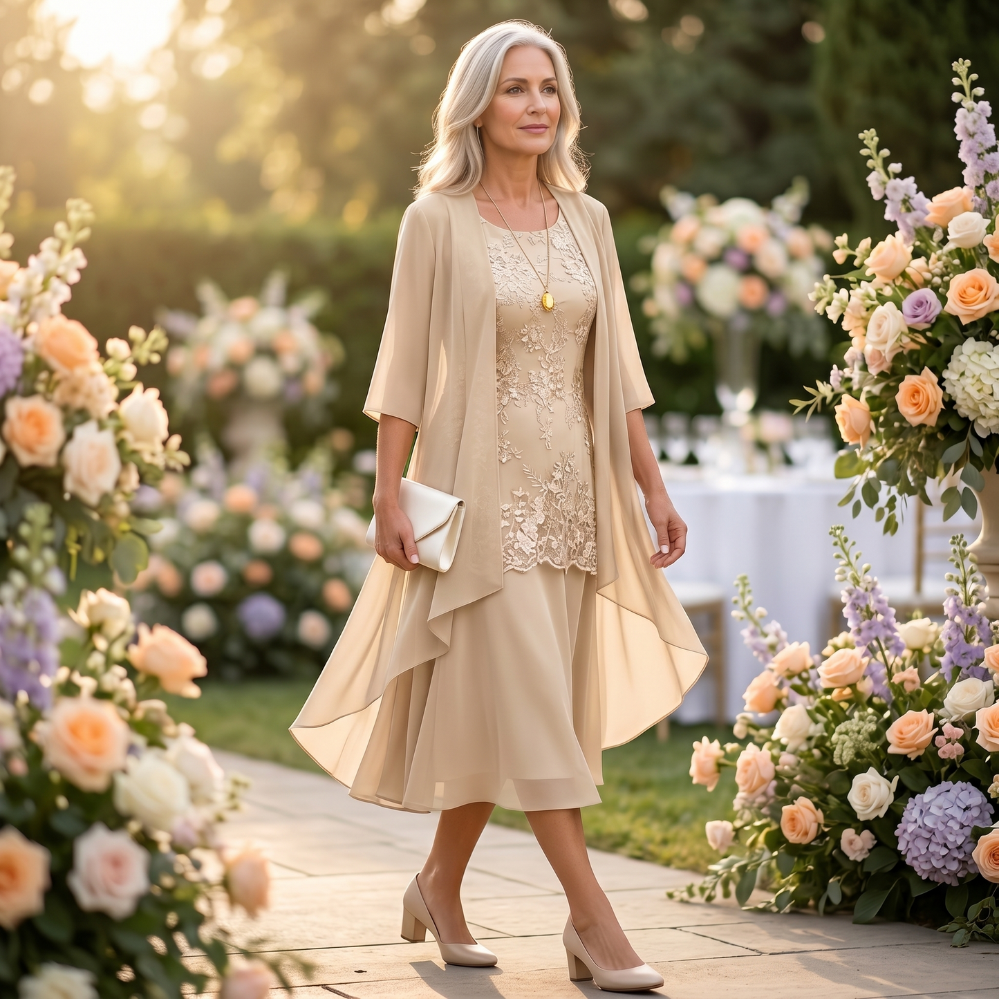 Elegant Lace and Chiffon Dress Set — View 2 | Clova
