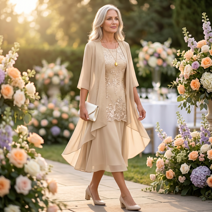 Elegant Lace and Chiffon Dress Set — View 2 | Clova