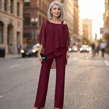 Asymmetric Chiffon Two-Piece Set — View 2 | Clova