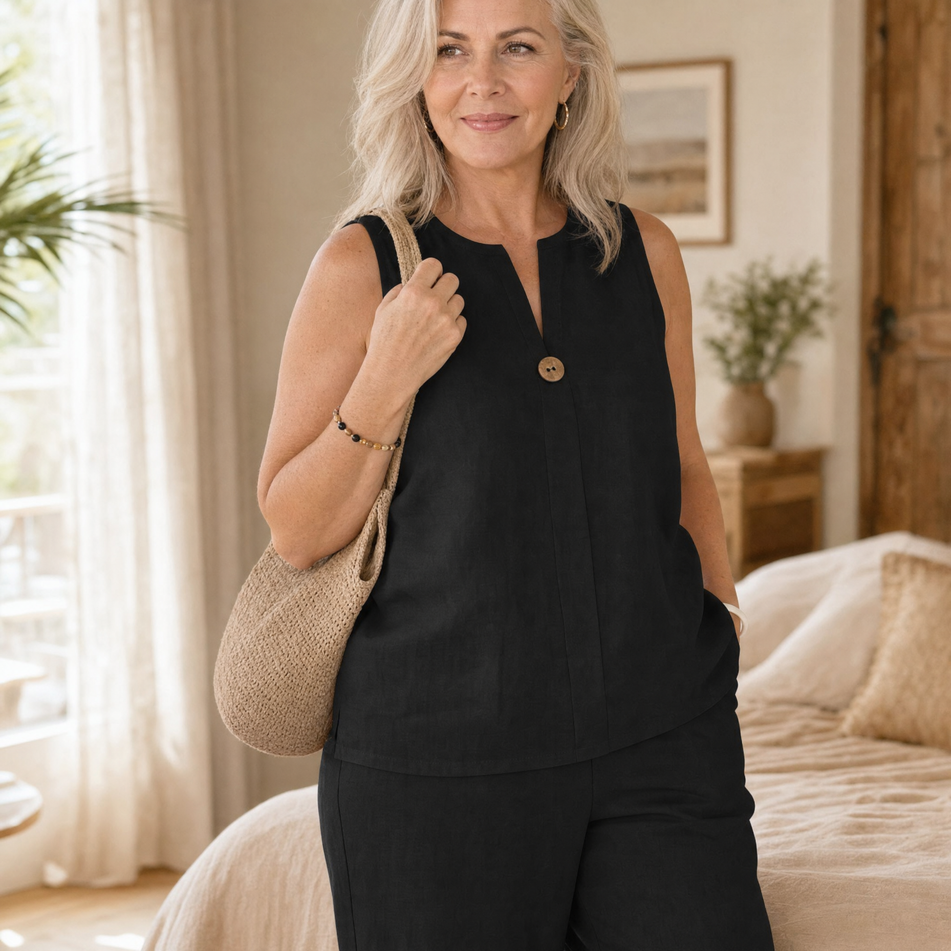 Lunavia Sleeveless Linen Co-Ord Set with Wide-Leg Pants — View 3 | Clova