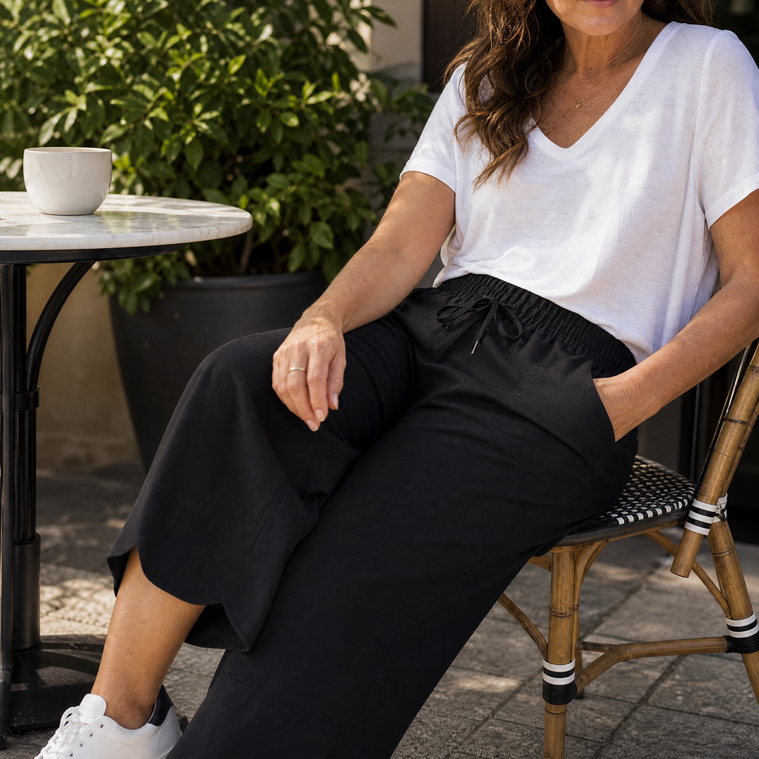Soft Cropped Wide-Leg Pants with Pockets — View 5 | Clova
