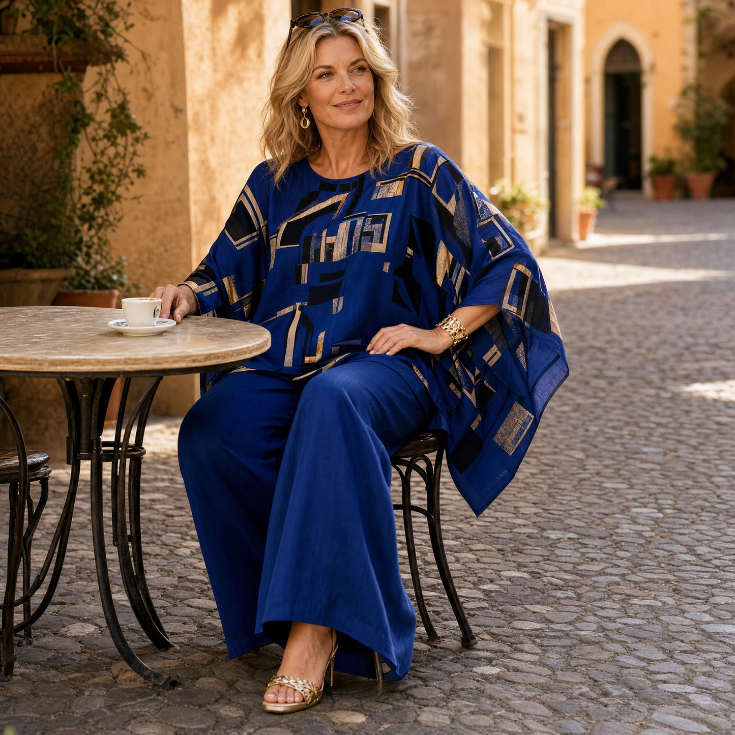 Vesara Elegant Batwing Top & Wide-Leg Pants Set — View 3 | Clova