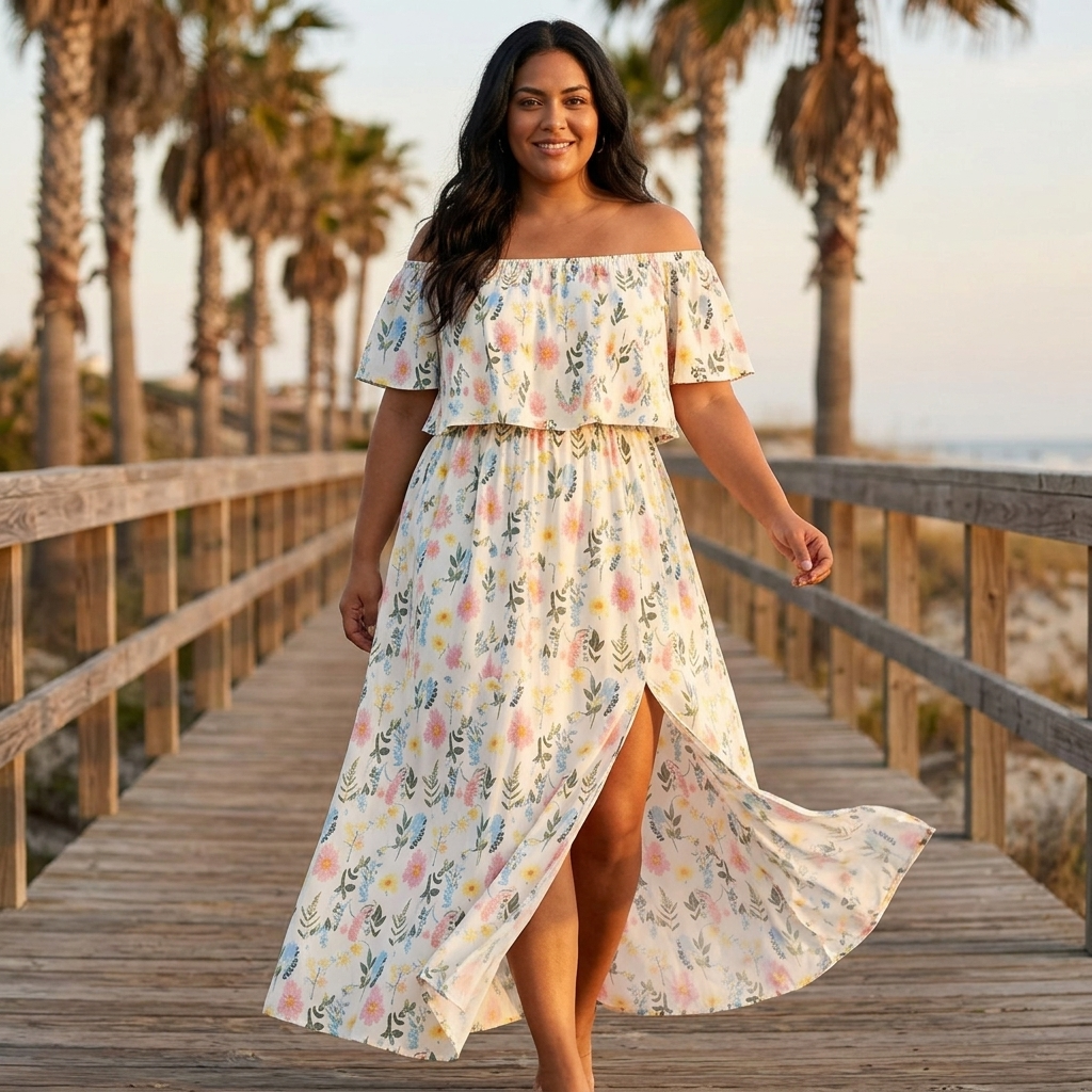 Off-Shoulder Floral Maxi Dress with Hidden Pockets — View 4 | Clova